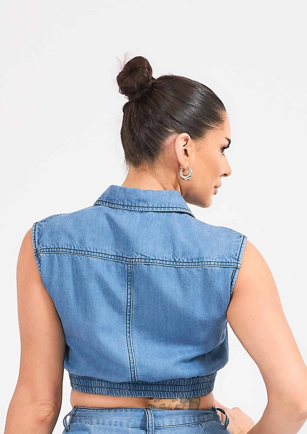 Sleeveless Tencel Shirt-Shirts-Vibrant M.i.U-S-Medium Stone-Urbanheer