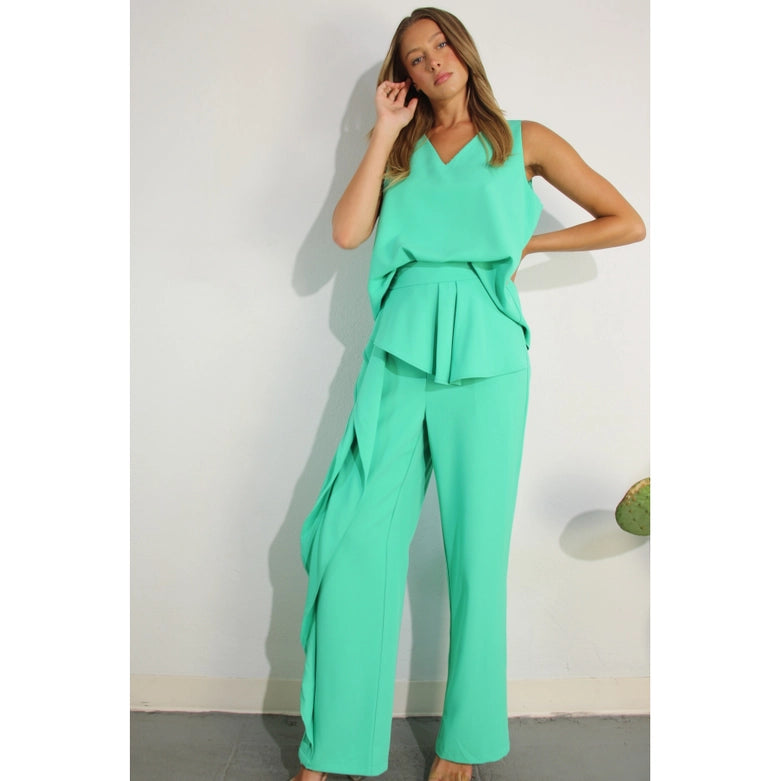Sleeveless Top and Ruffle Pants Set-Set-Mulla-S-MINT-Urbanheer