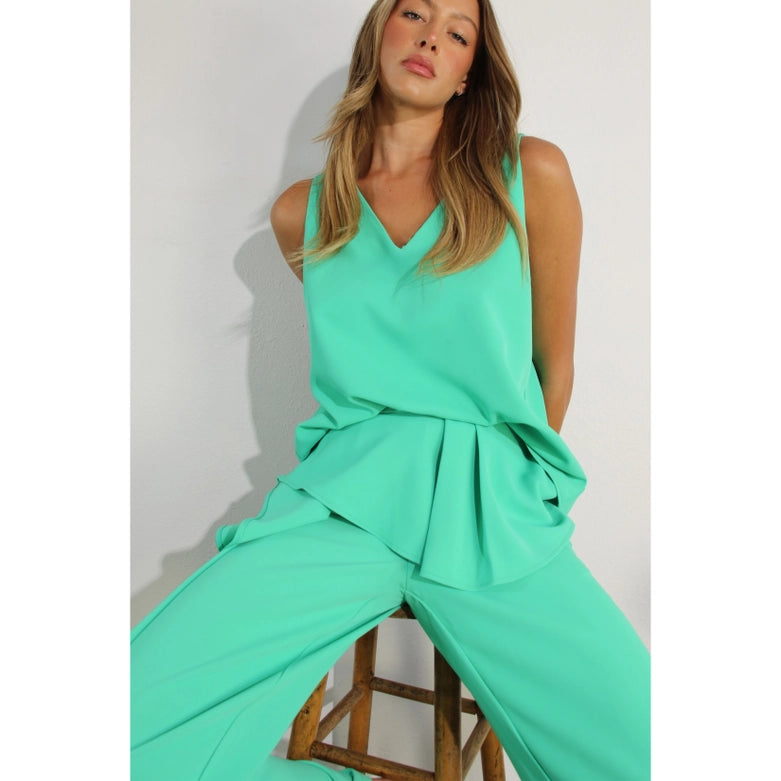 Sleeveless Top and Ruffle Pants Set-Set-Mulla-S-MINT-Urbanheer