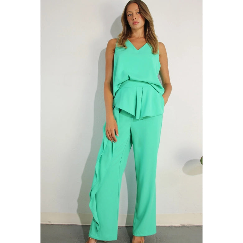 Sleeveless Top and Ruffle Pants Set-Set-Mulla-S-MINT-Urbanheer