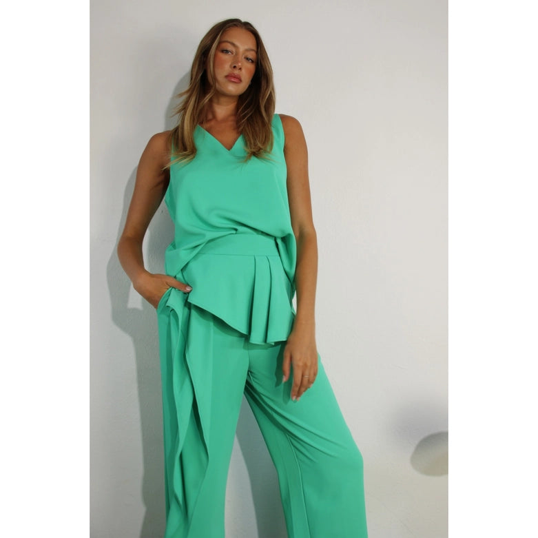 Sleeveless Top and Ruffle Pants Set-Set-Mulla-S-MINT-Urbanheer