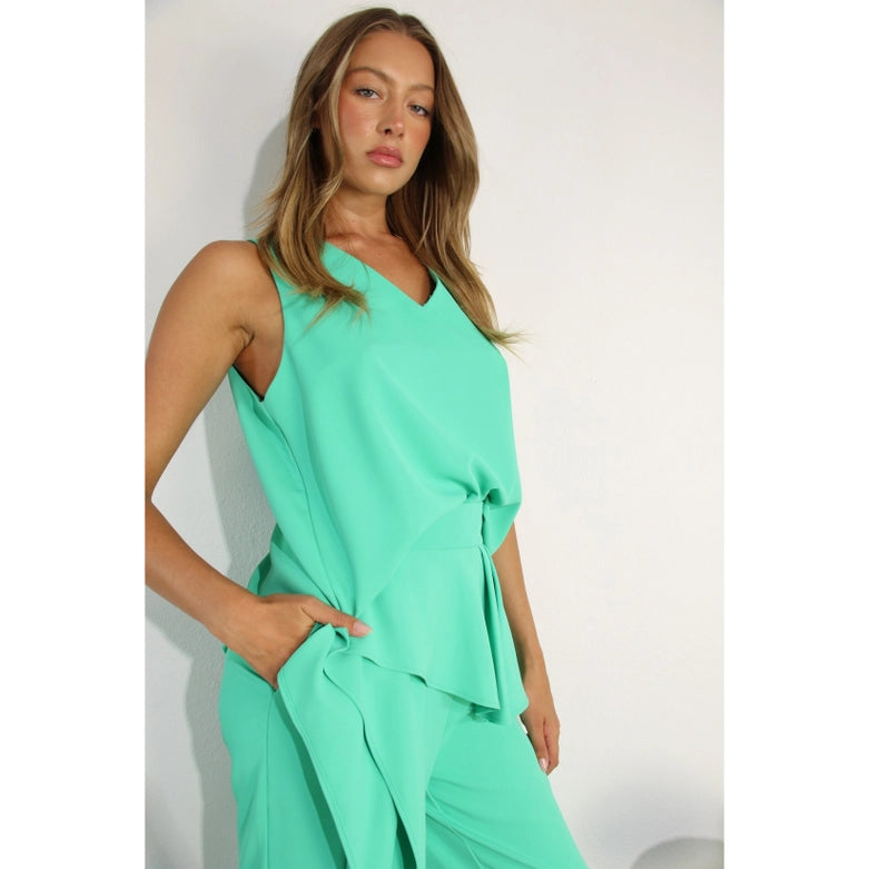 Sleeveless Top and Ruffle Pants Set-Set-Mulla-S-MINT-Urbanheer