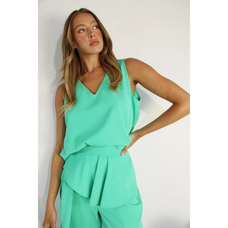 Sleeveless Top and Ruffle Pants Set-Set-Mulla-S-MINT-Urbanheer