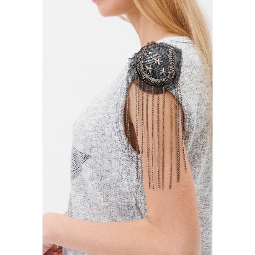 Sleeveless Top with Star Beads Fringes-Top-VOCAL-S-HEATHER GREY-Urbanheer