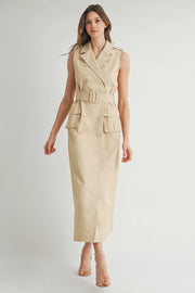 Sleeveless Trench Coat Dress-Dress-Endless Blu-S-IVORY COMBO-Urbanheer