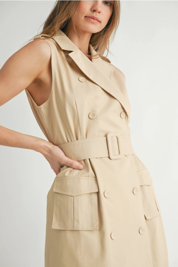 Sleeveless Trench Coat Dress-Dress-Endless Blu-S-IVORY COMBO-Urbanheer
