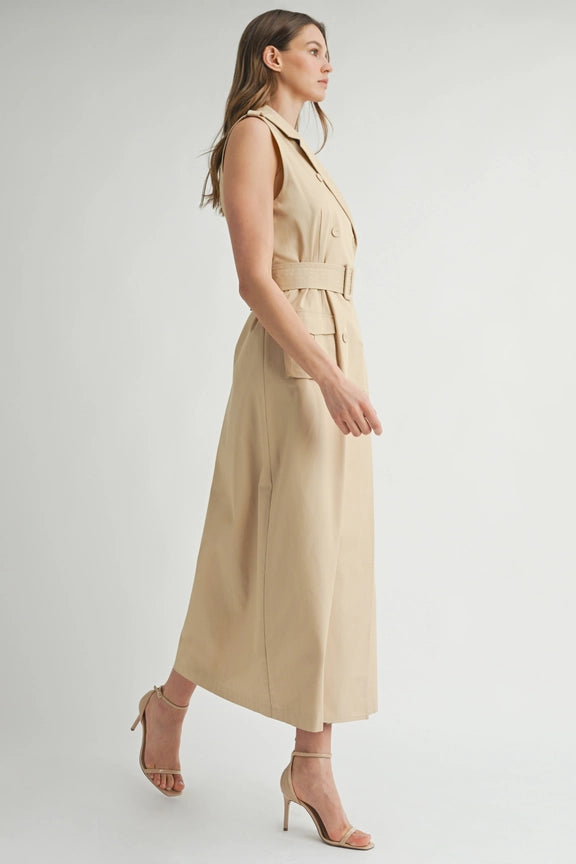Sleeveless Trench Coat Dress-Dress-Endless Blu-S-IVORY COMBO-Urbanheer