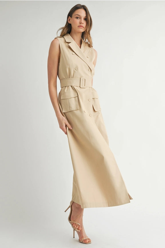 Sleeveless Trench Coat Dress-Dress-Endless Blu-S-IVORY COMBO-Urbanheer