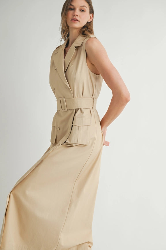 Sleeveless Trench Coat Dress-Dress-Endless Blu-S-IVORY COMBO-Urbanheer