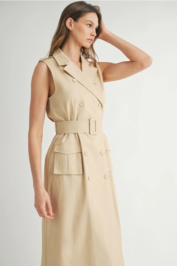 Sleeveless Trench Coat Dress-Dress-Endless Blu-S-IVORY COMBO-Urbanheer