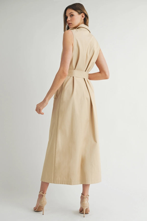 Sleeveless Trench Coat Dress-Dress-Endless Blu-S-IVORY COMBO-Urbanheer