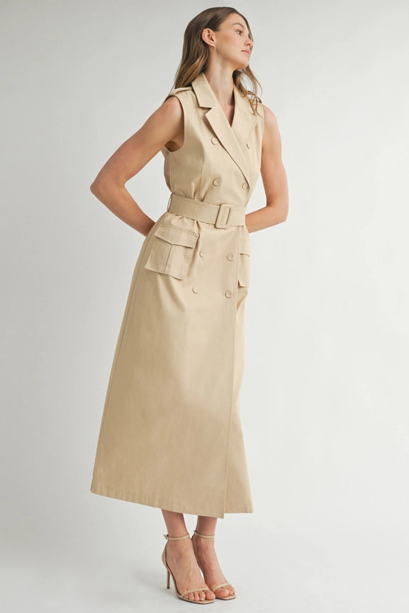 Sleeveless Trench Coat Dress-Dress-Endless Blu-S-IVORY COMBO-Urbanheer