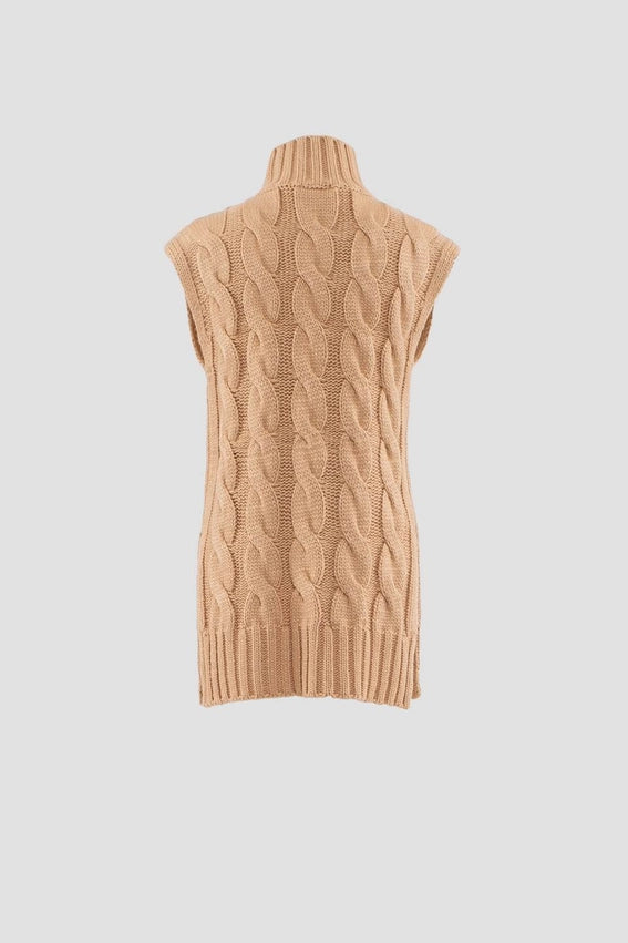 Sleeveless Turtleneck Cable Knit Sweater-Sweater-Moon River-XS-CAMEL-Urbanheer