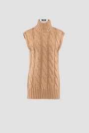 Sleeveless Turtleneck Cable Knit Sweater-Sweater-Moon River-XS-CAMEL-Urbanheer