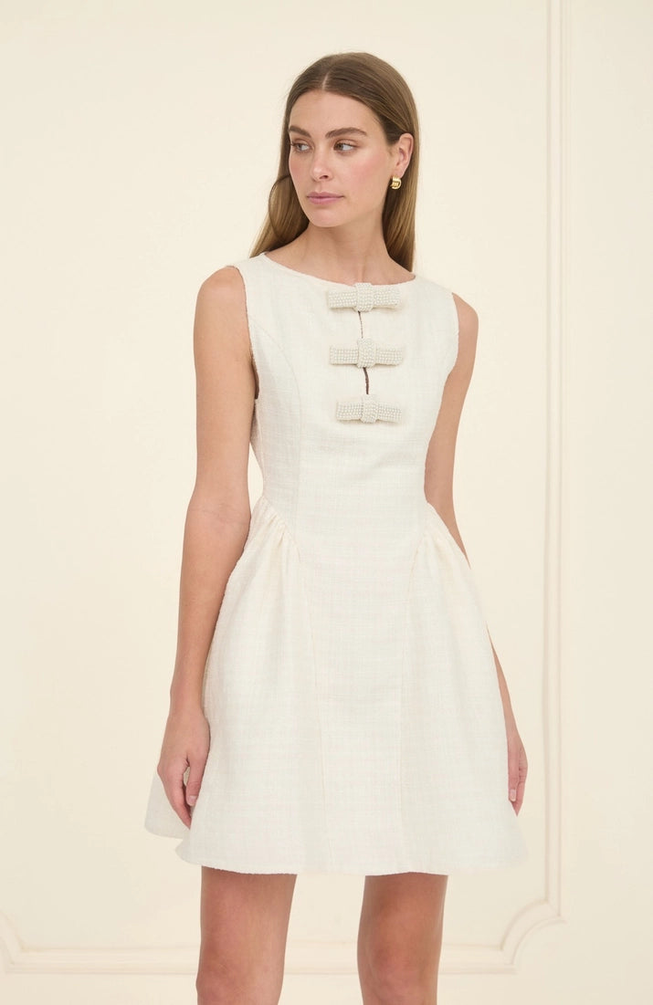 Sleeveless Tweed Deaded Bow Mini Dress