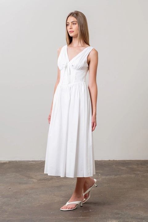 Sleeveless V Neck Corset Midi Dress-Dress-Moon River-XS-WHITE-Urbanheer