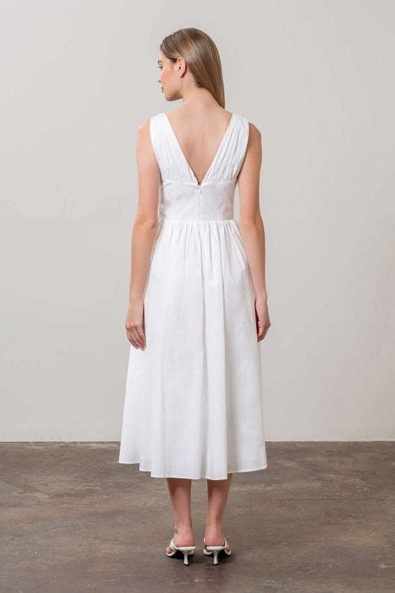 Sleeveless V Neck Corset Midi Dress-Dress-Moon River-XS-WHITE-Urbanheer