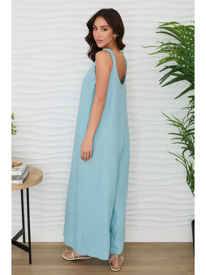 Sleeveless V-Neck Wide Leg Loose Jumpsuit Blue Zuccero-Jumpsuit-MILIO MILANO-XS-Blue Zuccero-Urbanheer