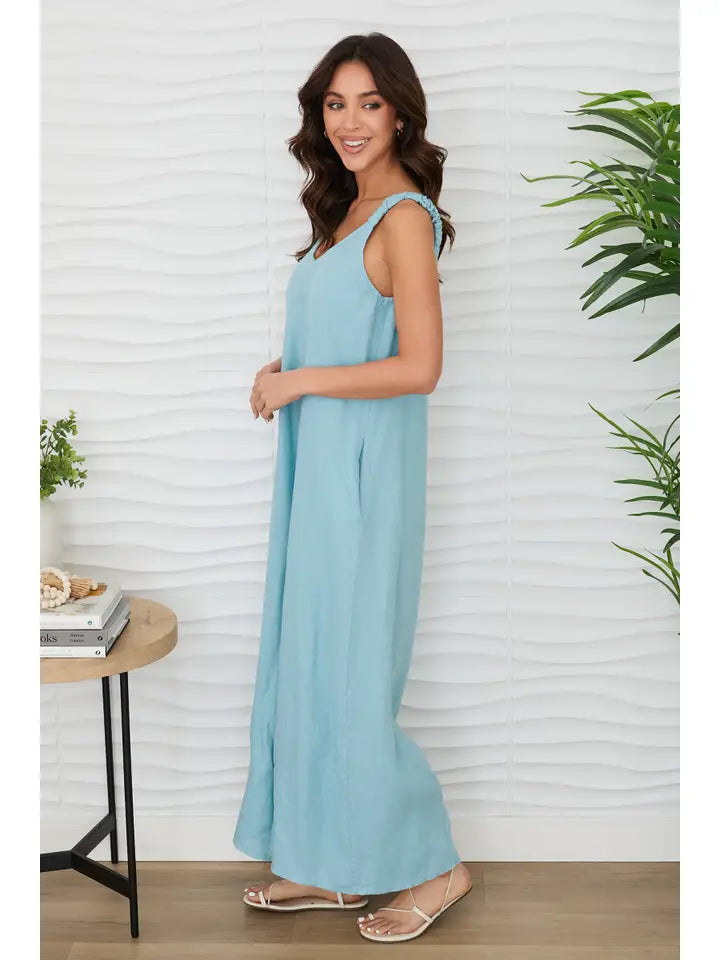 Sleeveless V-Neck Wide Leg Loose Jumpsuit Blue Zuccero-Jumpsuit-MILIO MILANO-XS-Blue Zuccero-Urbanheer