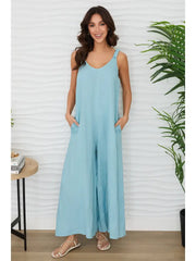 Sleeveless V-Neck Wide Leg Loose Jumpsuit Blue Zuccero-Jumpsuit-MILIO MILANO-XS-Blue Zuccero-Urbanheer