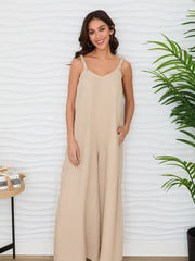 Sleeveless V-Neck Wide Leg Loose Jumpsuit Earth Beige-Jumpsuit-MILIO MILANO-XS-Earth Beige-Urbanheer