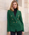 Slim Blazer Jacket With Gold Buttons Winter Material Green-Jacket-Attentif Paris-S-Urbanheer