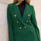Slim Blazer Jacket With Gold Buttons Winter Material Green-Jacket-Attentif Paris-S-Urbanheer