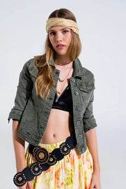 Slim Denim Trucker Jacket In Khaki-Jackets-Q2-S-Urbanheer