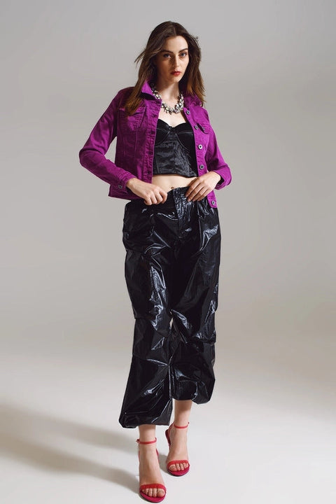 Slim Denim Trucker Jacket in Magenta-Jacket-Q2-S-Fuchsia-Urbanheer