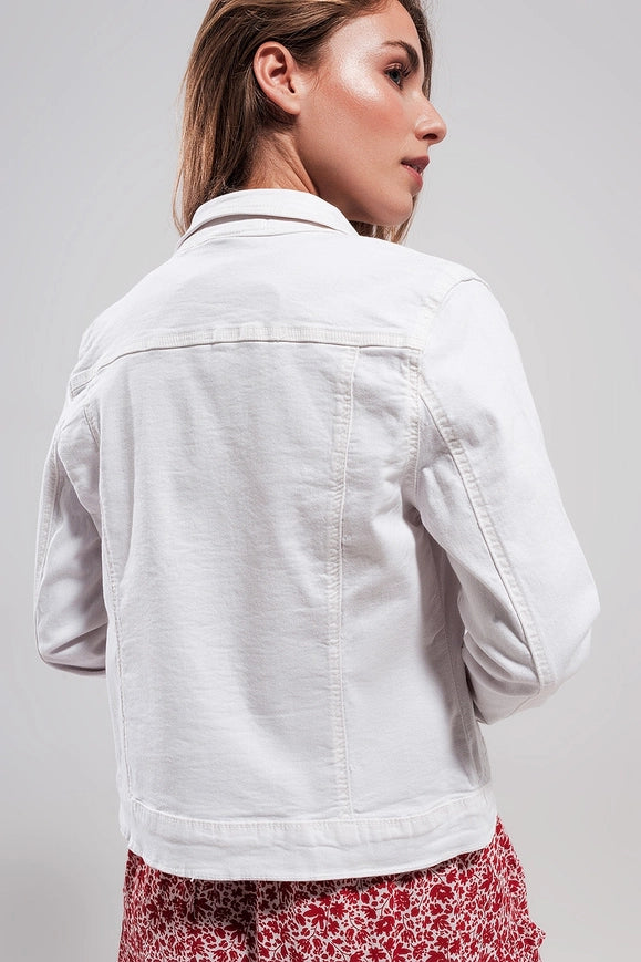 Slim Denim Trucker Jacket In White-Jacket-Q2-S-White-Urbanheer