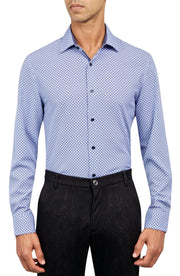 Slim Fit Houndstooth Dress Shirt Blue-Shirt-W.R.K-15-Blue-Urbanheer