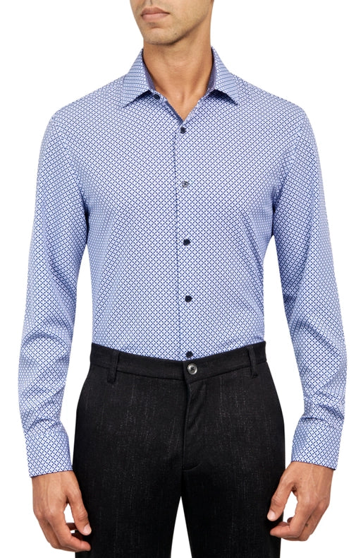 Slim Fit Houndstooth Dress Shirt Blue-Shirt-W.R.K-15-Blue-Urbanheer