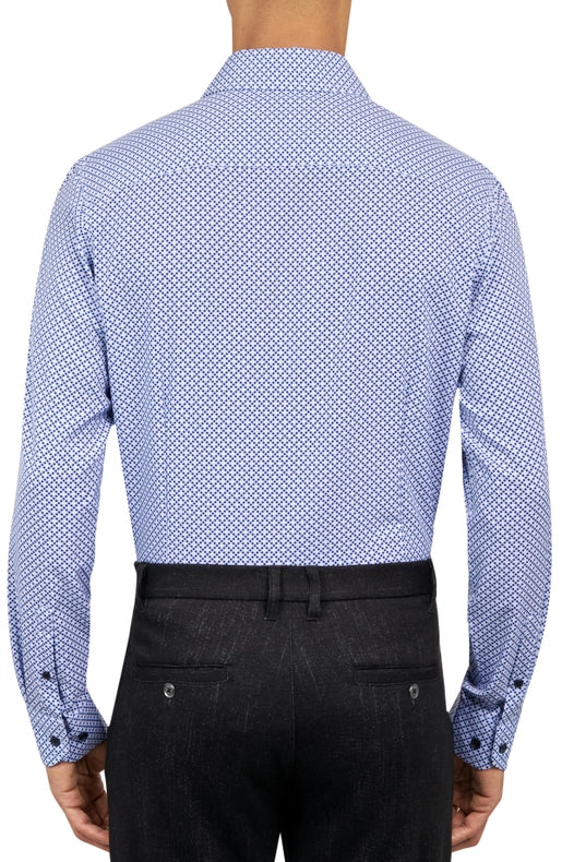 Slim Fit Houndstooth Dress Shirt Blue-Shirt-W.R.K-15-Blue-Urbanheer