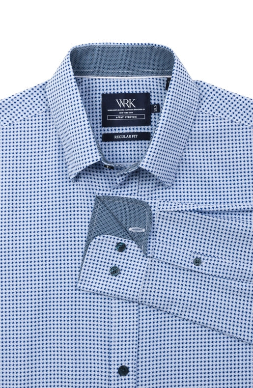 Slim Fit Houndstooth Dress Shirt Blue-Shirt-W.R.K-15-Blue-Urbanheer
