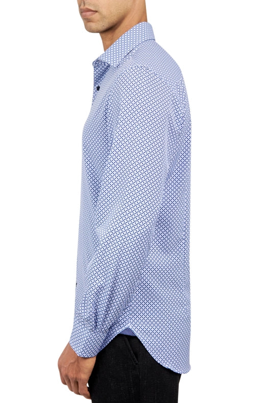 Slim Fit Houndstooth Dress Shirt Blue-Shirt-W.R.K-15-Blue-Urbanheer