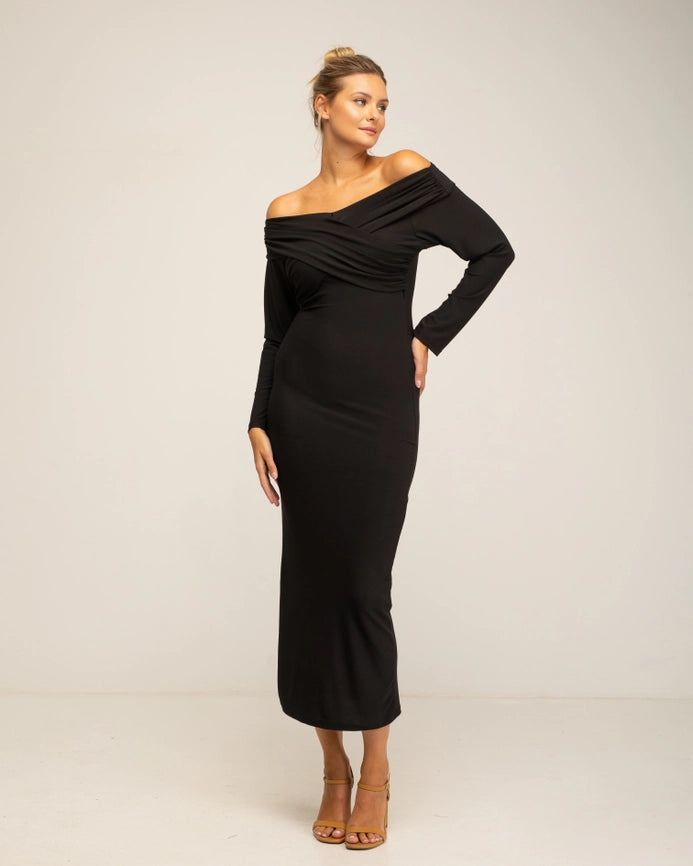 Slim fit Long Sleeve Dress Black-Dress-Tantra-S-Urbanheer