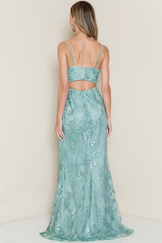 Slit Side Cut Out Back Zipper Sequin Dress Dusty Sage-Dress-Maniju-S-Dusty Sage-Urbanheer