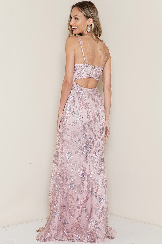 Slit Side Cut Out Back Zipper Sequin Dress Mauve-Dress-Maniju-S-Mauve-Urbanheer