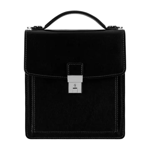Small Leather Briefcase For Men, Unisex - Walden Black-Briefcase-Time Resistance-Black-Urbanheer