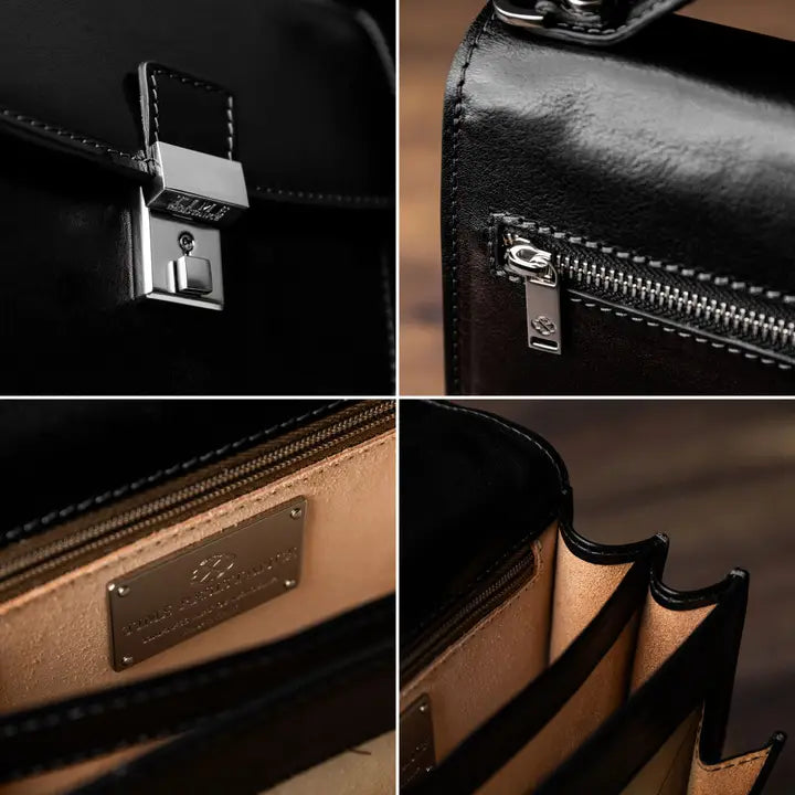 Small Leather Briefcase For Men, Unisex - Walden Black-Briefcase-Time Resistance-Black-Urbanheer