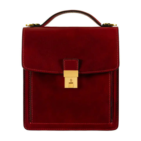 Small Leather Briefcase For Men, Unisex - Walden-Briefcase-Time Resistance-Red-Urbanheer