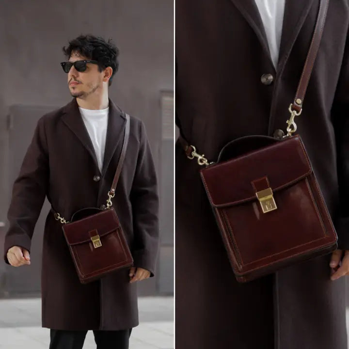 Small Leather Briefcase For Men, Unisex - Walden Brown-Briefcase-Time Resistance-Brown-Urbanheer