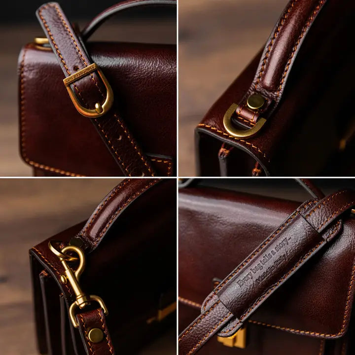 Small Leather Briefcase For Men, Unisex - Walden Brown-Briefcase-Time Resistance-Brown-Urbanheer