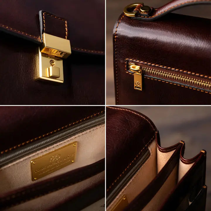 Small Leather Briefcase For Men, Unisex - Walden Brown-Briefcase-Time Resistance-Brown-Urbanheer