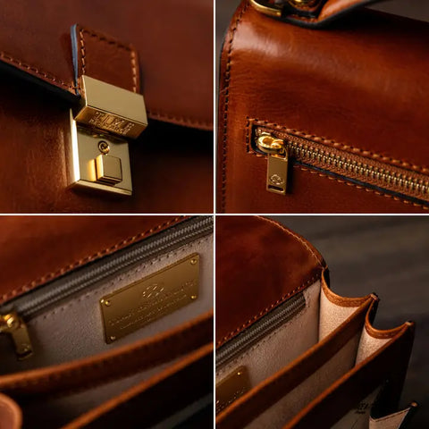 Small Leather Briefcase For Men, Unisex - Walden Cognac brown-Briefcase-Time Resistance-Cognac brown-Urbanheer