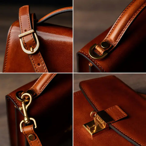 Small Leather Briefcase For Men, Unisex - Walden Cognac brown-Briefcase-Time Resistance-Cognac brown-Urbanheer