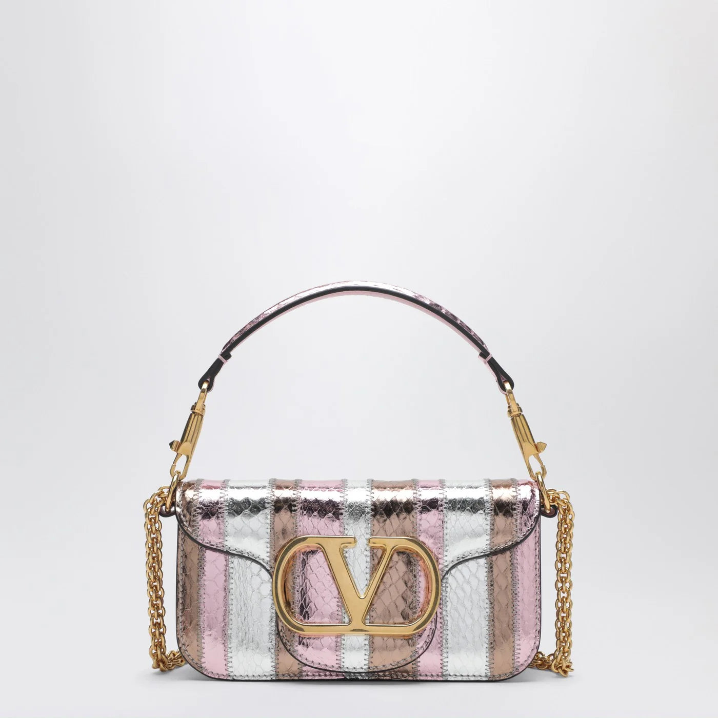 Small Multicolor Laminated Elaphe Shoulder Bag for Everyday Use