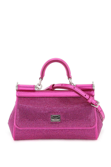 Small 'Sicily' Satin Bag With Rhinestones-women > bags > general > handbags-Dolce & Gabbana-os-Fuxia-Urbanheer