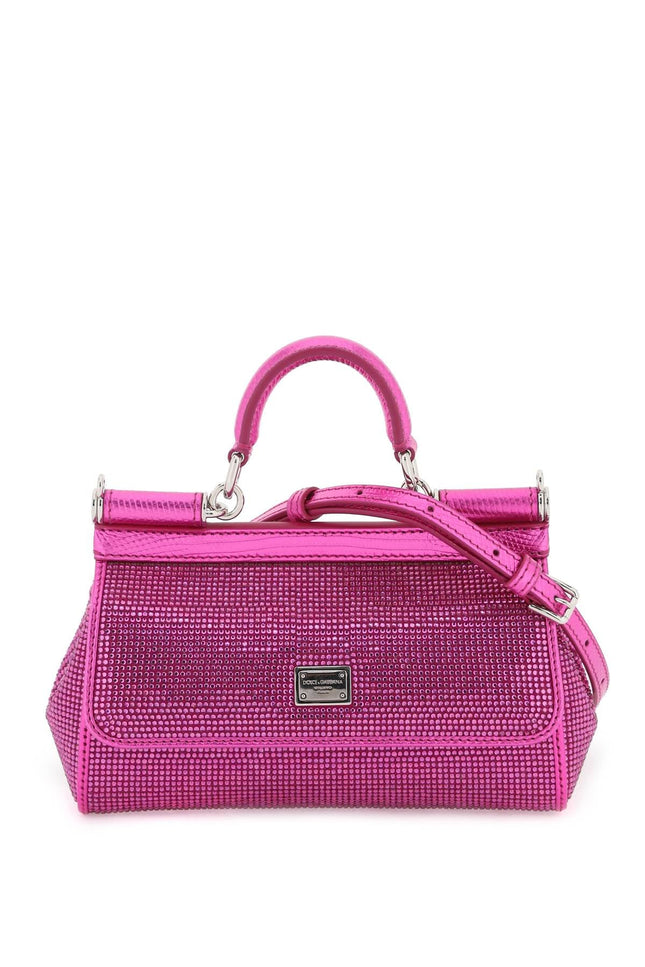Small 'Sicily' Satin Bag With Rhinestones-women > bags > general > handbags-Dolce & Gabbana-os-Fuxia-Urbanheer
