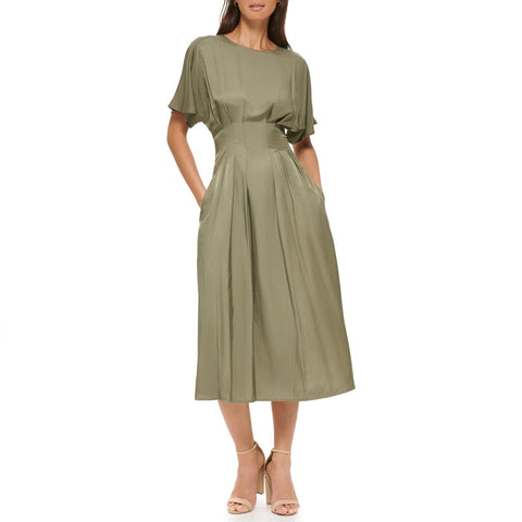 Smock Waist Woven Midi Sage-Dress-Kensie & Siena-2-Urbanheer